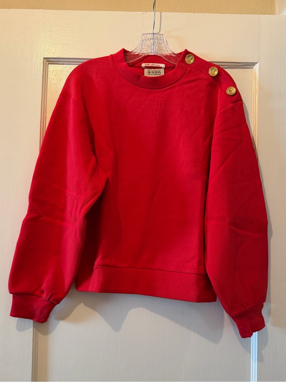 Scotch & Soda Red Crewneck Sweatshirt with Gold Shoulder Buttons